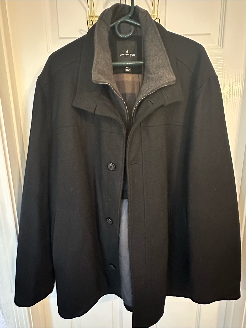 London Fog Black Men's Wool-Blend Pea Coat with Contrast Collar